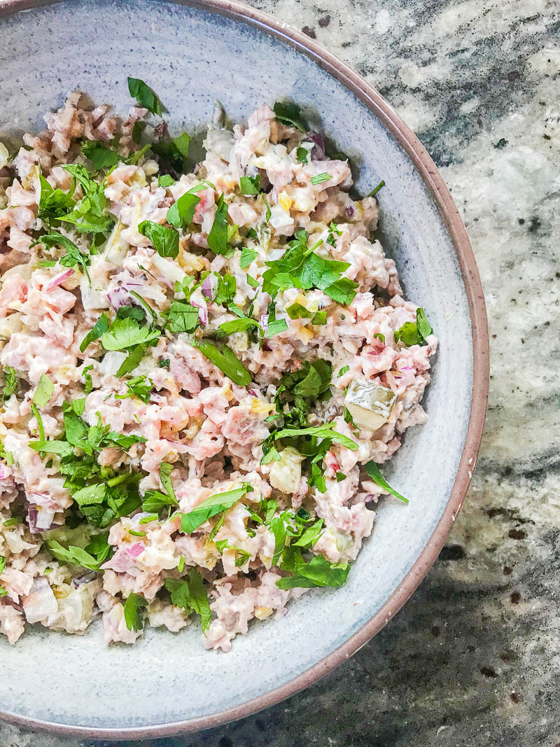 Ham salad is one of the BEST ways to use leftover ham. Less than 10 ingredients and 10 minutes and you can be snacking on this delectable classic.