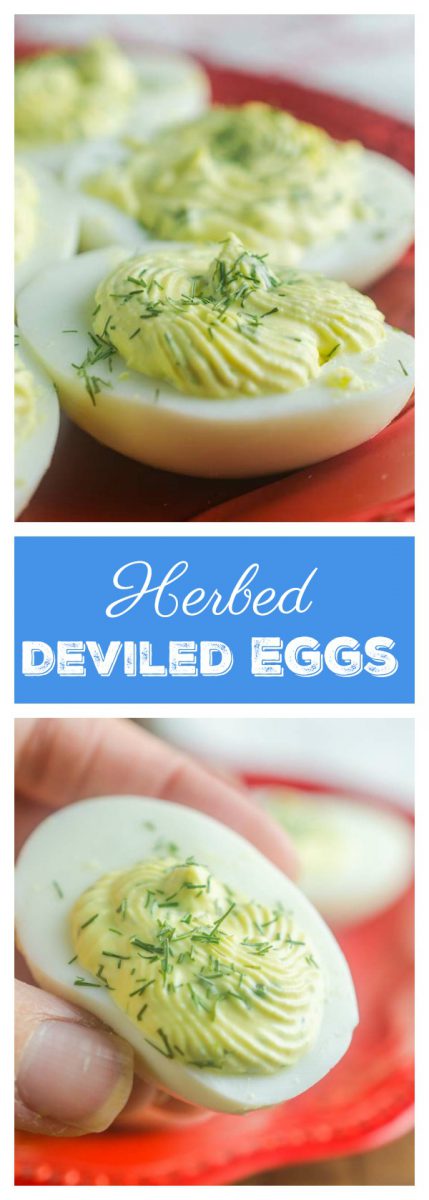Herbed Deviled Eggs are an herby twist on a classic. With chives, dill and sour cream the creamy filling makes these irresistible. 