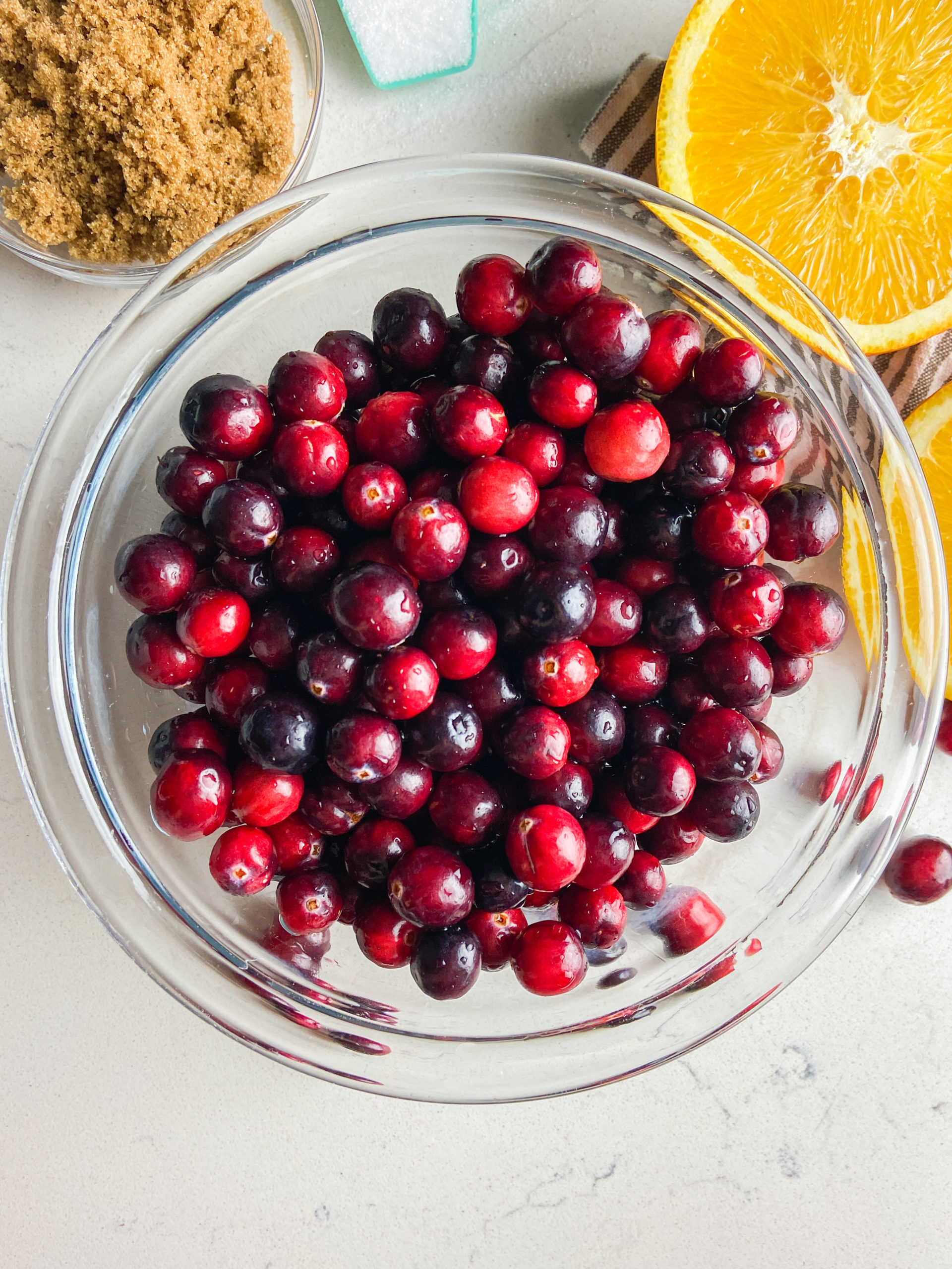 Raw ingredients for cranberry sauce. 