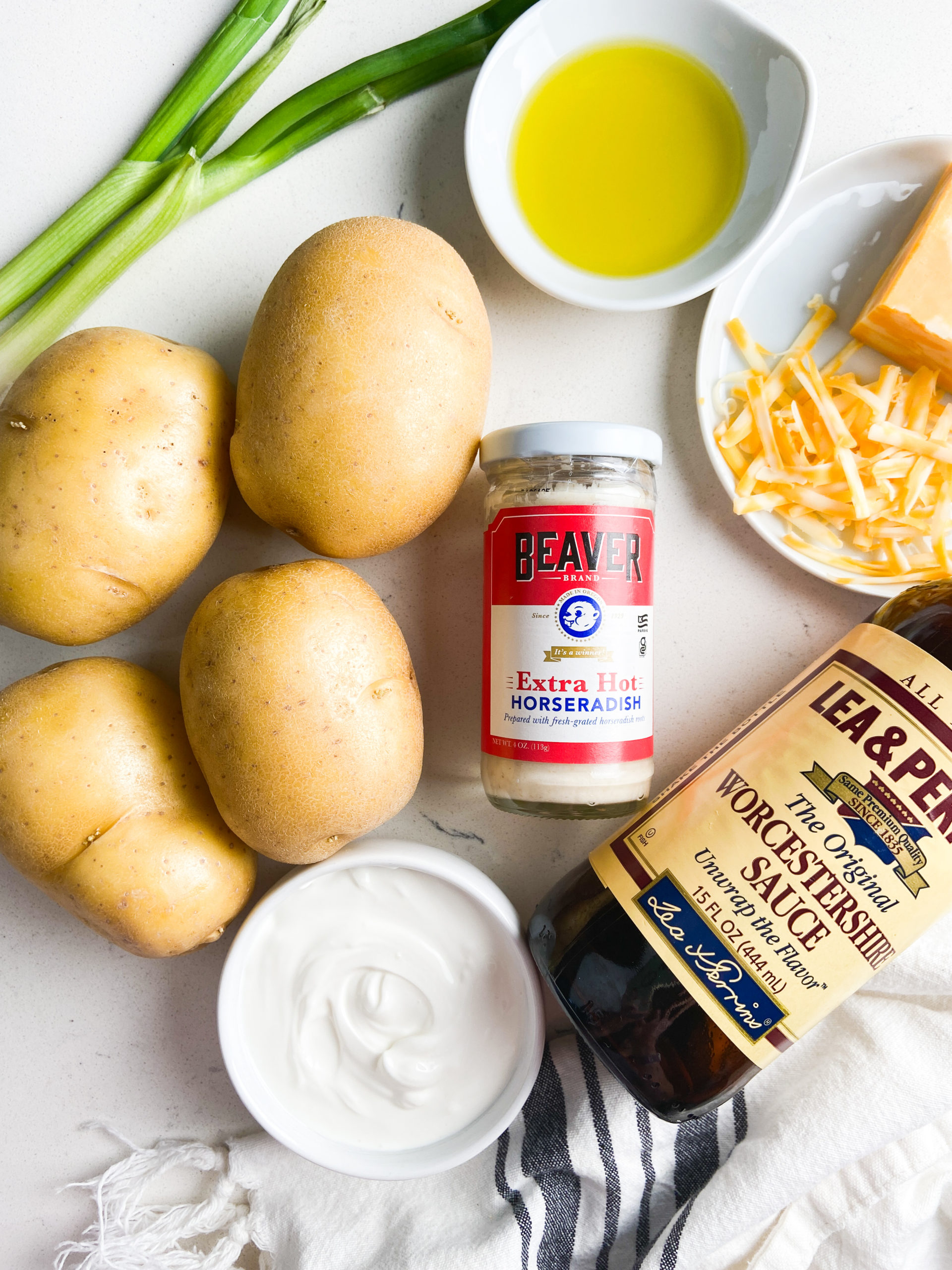 Ingredients needed to make homemade baked potato skins. 