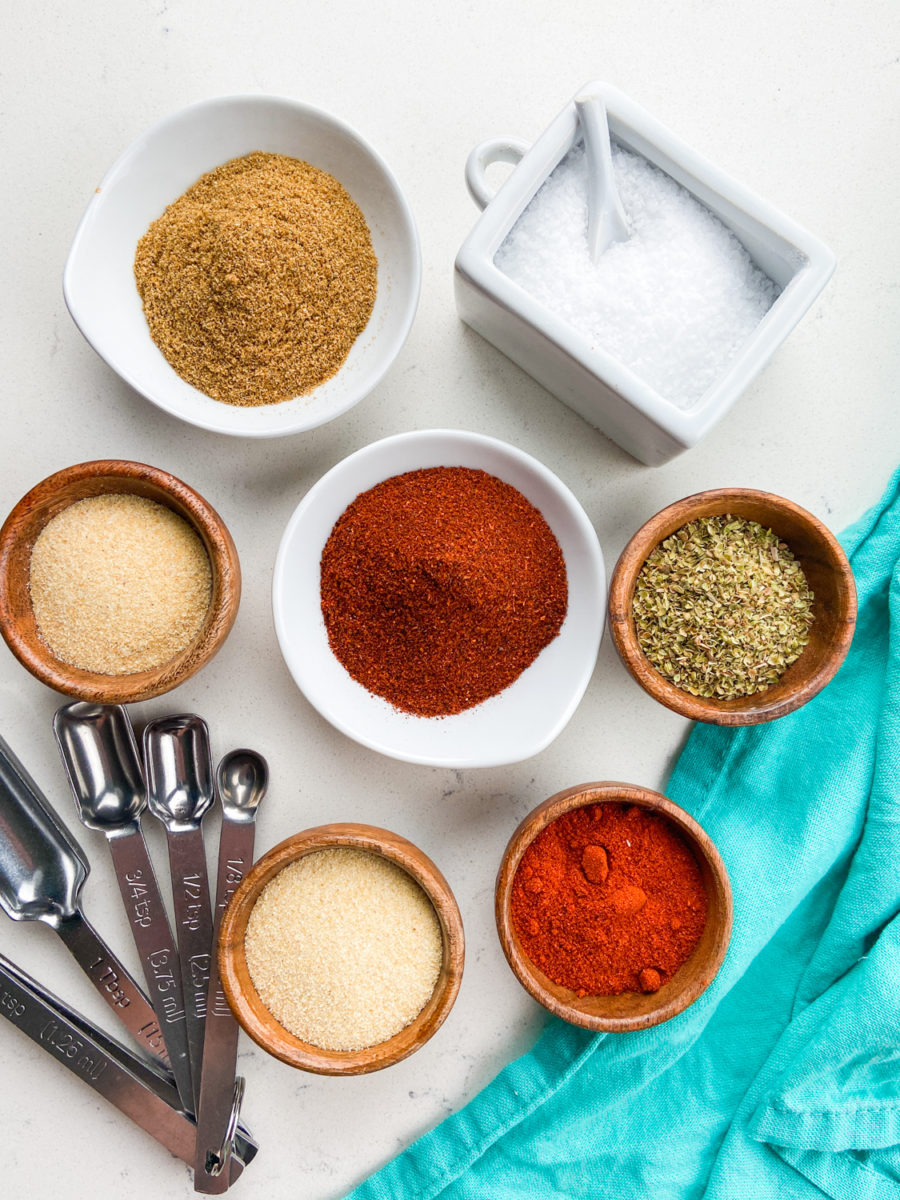 Overhead photo of taco seasoning ingredients