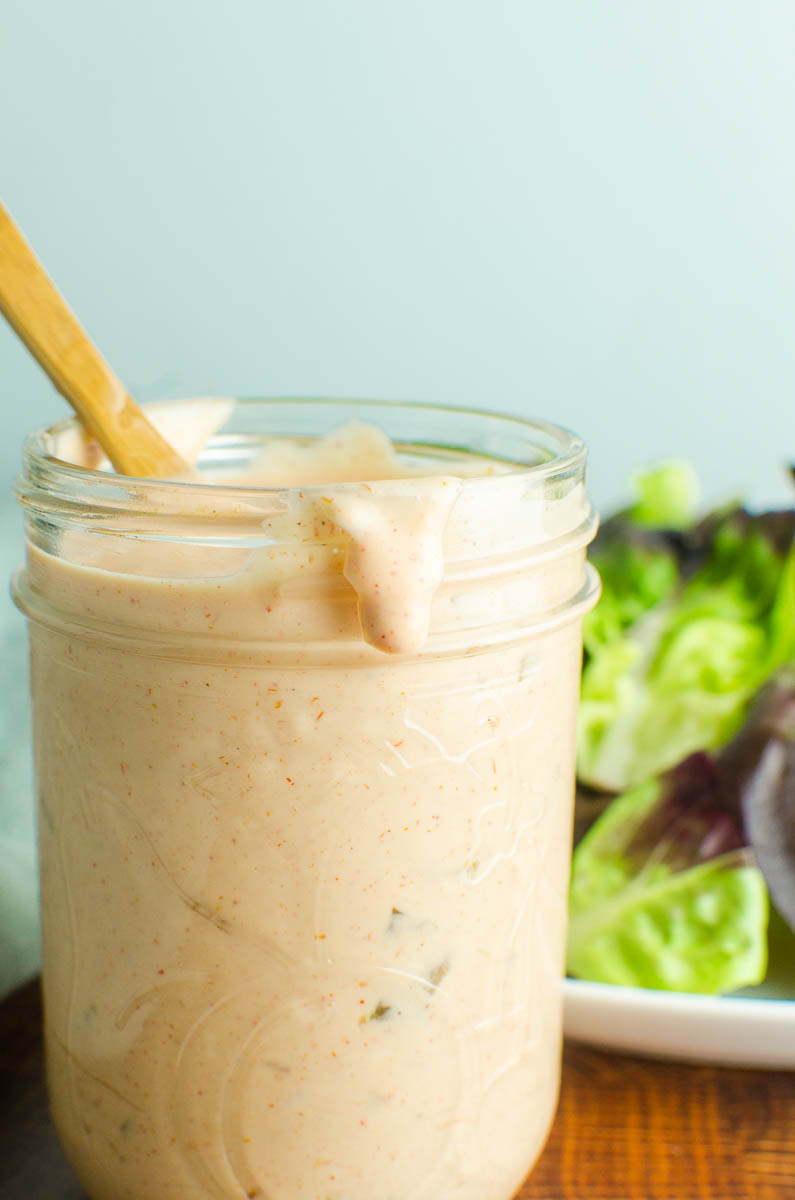 A jar of homemade thousand island dressing