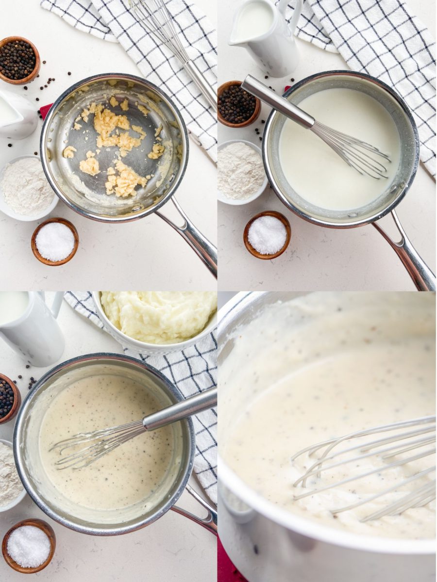 Step by step photos showing how to make white country gravy from scratch.  