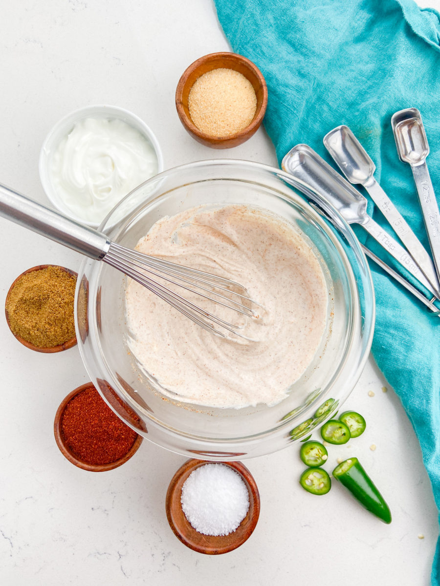 Cabbage slaw dressing ingredients. 