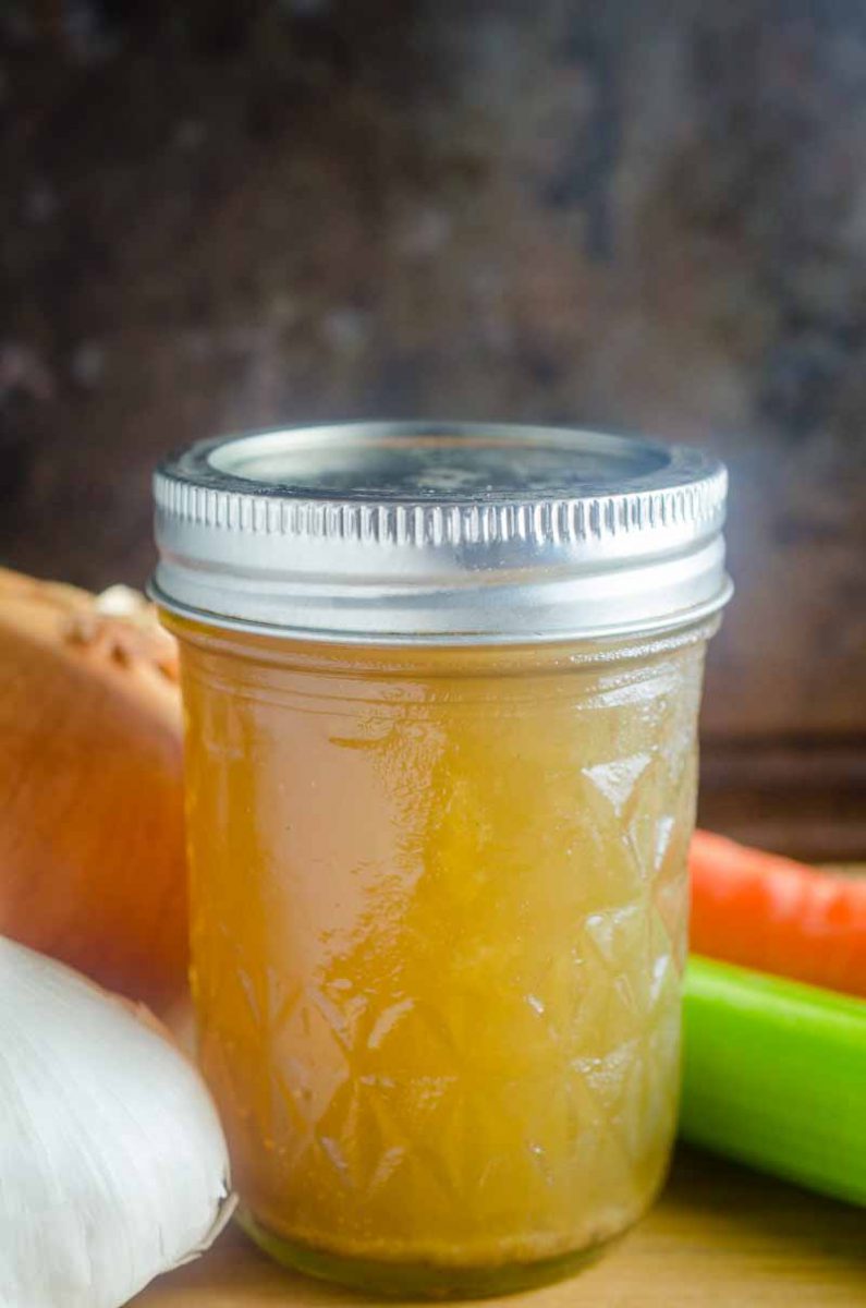 Jar of Instant Pot Chicken Stock 