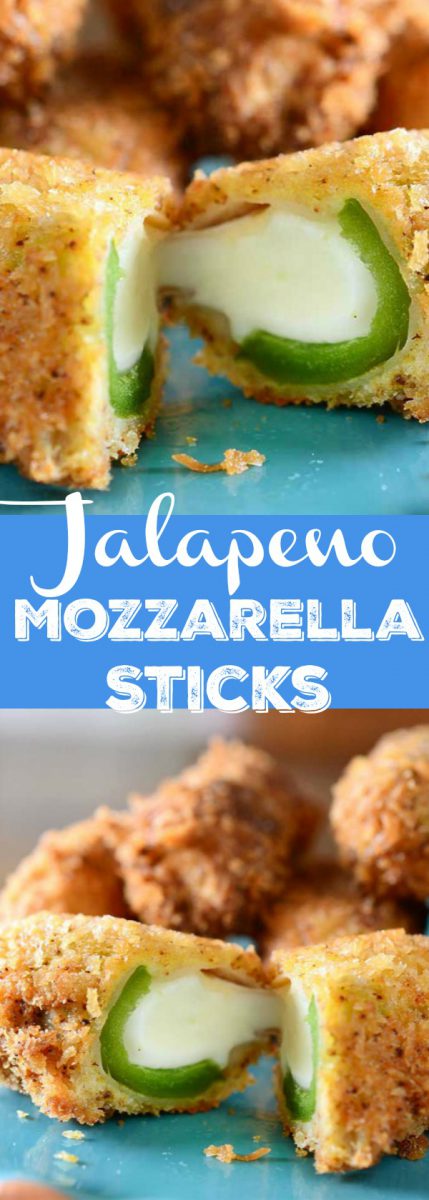 Jalapeno Mozzarella Sticks are crispy and crunchy on the outside and cheesy and spicy on the inside. Party appetizer perfection!