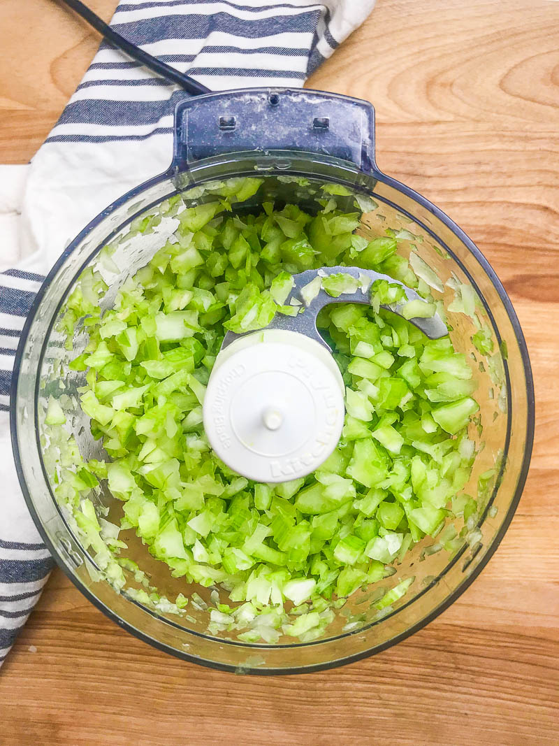 Celery chopped in food processor. 