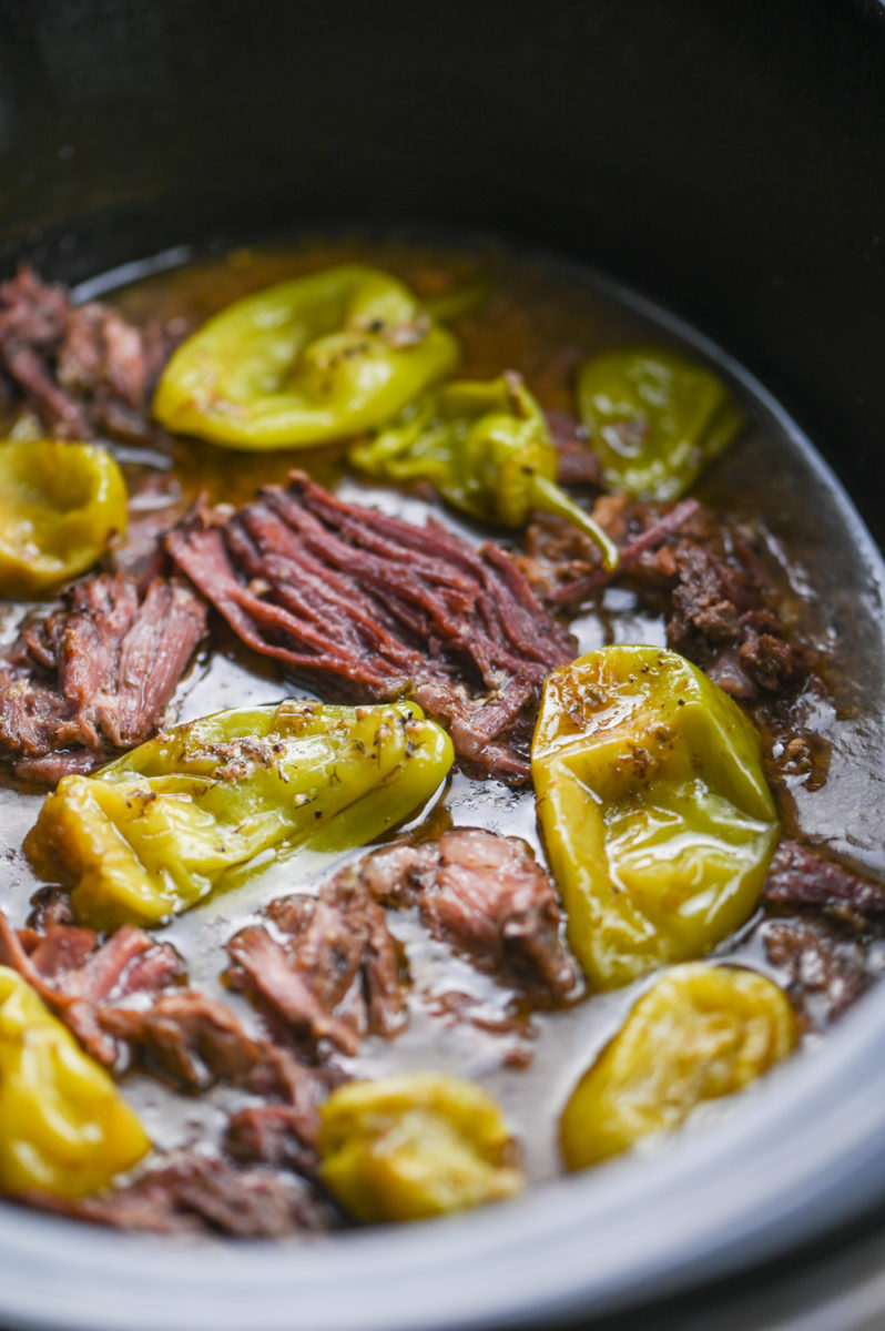 Mississippi Pot Roast in slow cooker.