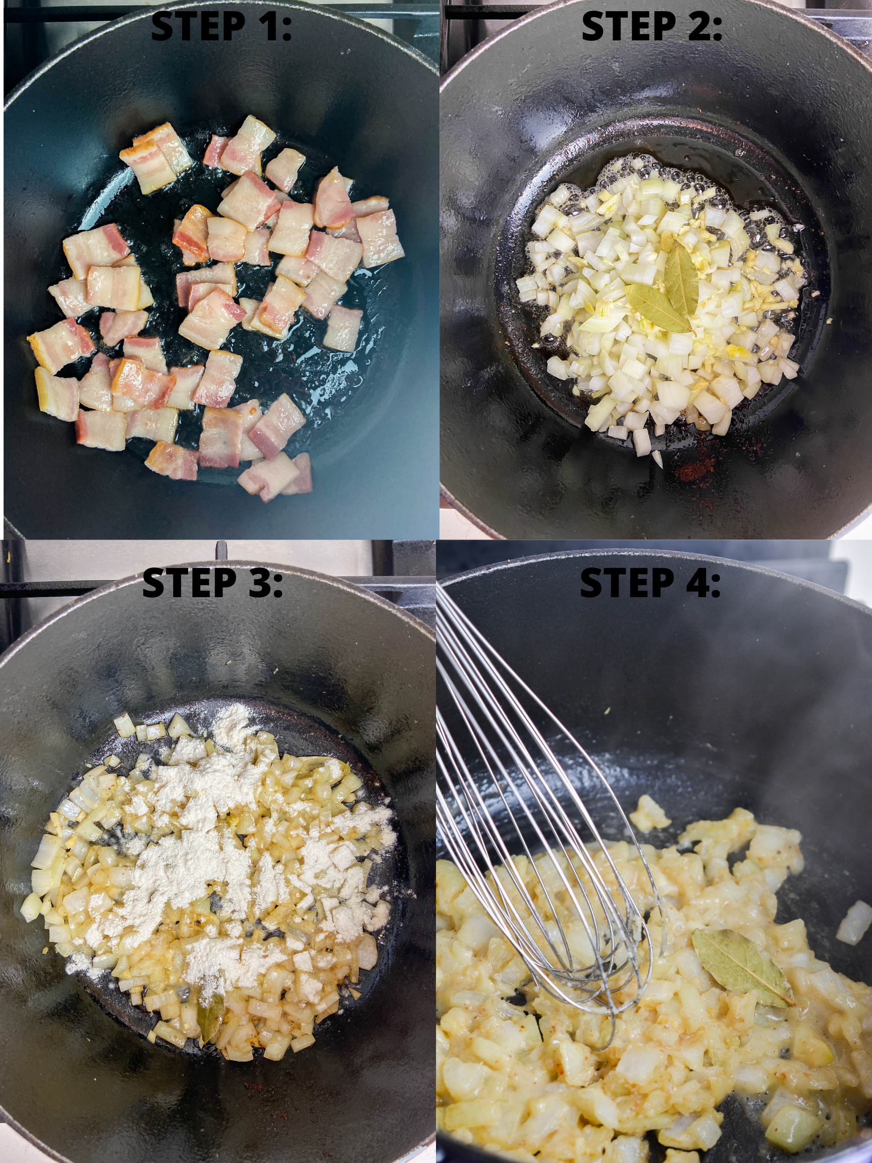 Step by Step photos of clam chowder. 