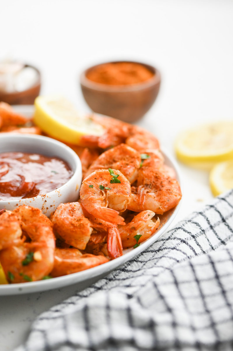 Steamed shrimp on a plate. 