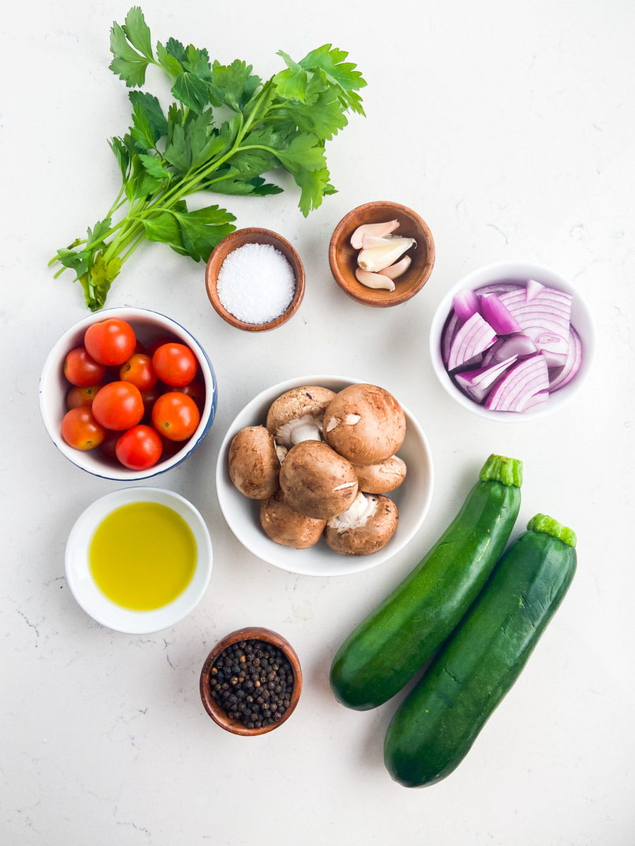 Oven roasted vegetable ingredients. 