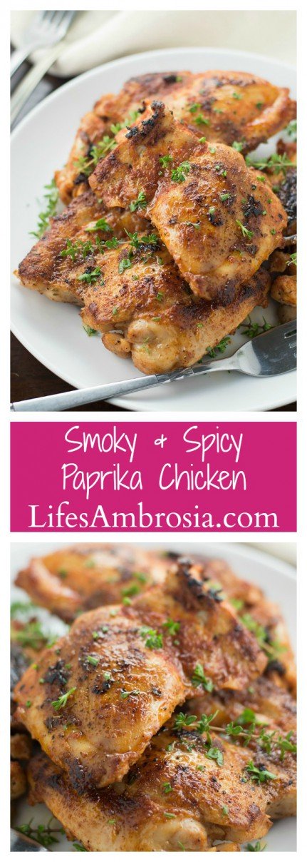 Smoky and Juicy Paprika Grilled Chicken. Juicy chicken thighs marinated with garlic, paprika, thyme and lemon then grilled to perfection.