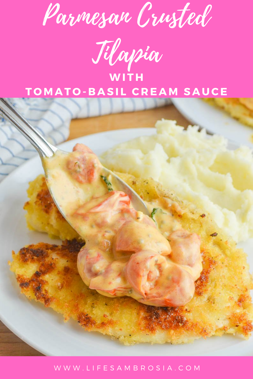 Parmesan Crusted Tilapia with Tomato Basil Cream Sauce Recipe