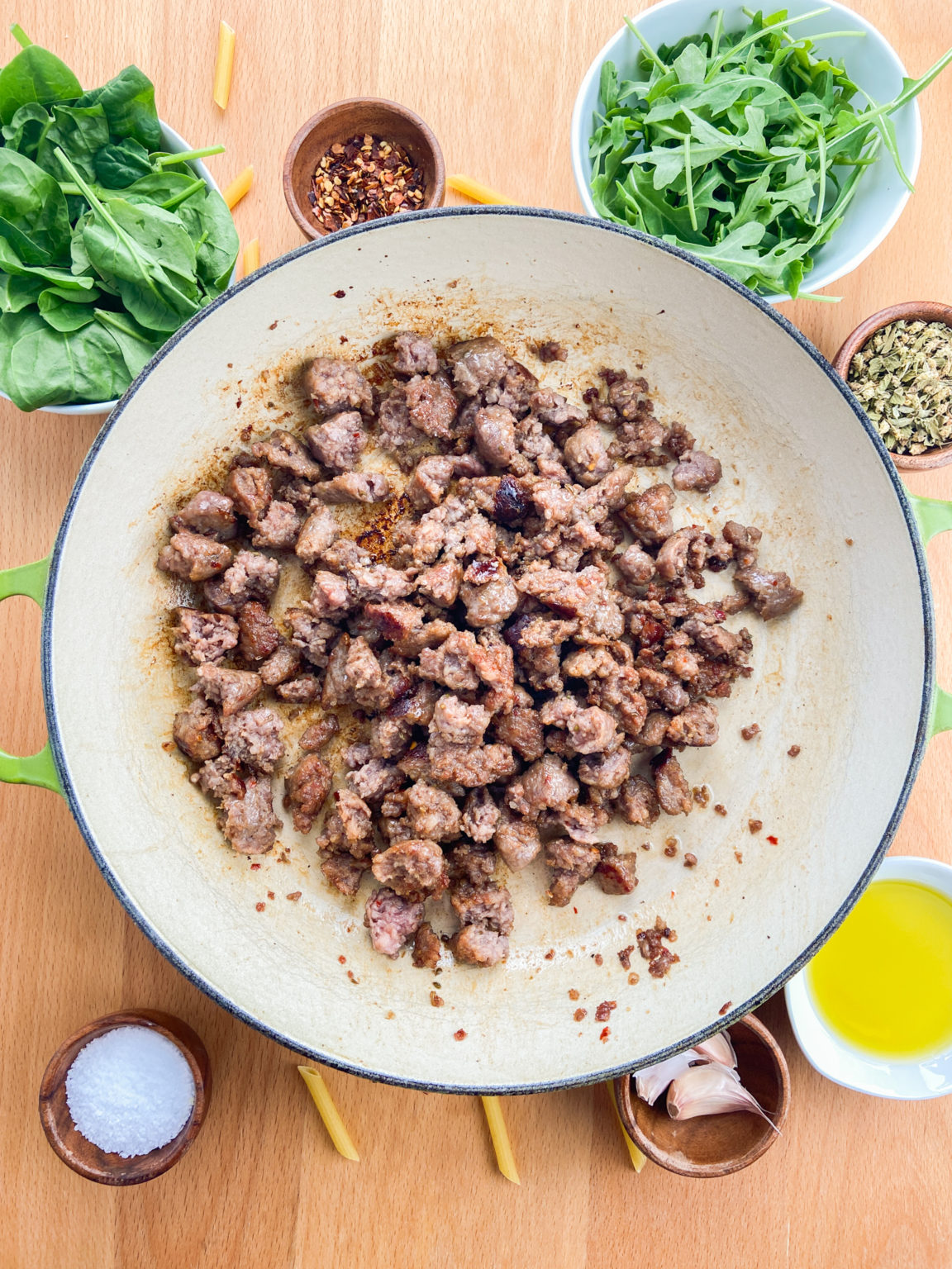 Sausage Arugula and Spinach Pasta Recipe Life's Ambrosia