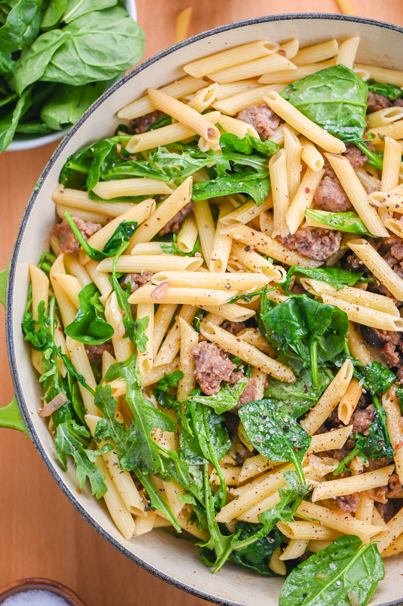 Sausage Arugula and Spinach Pasta Recipe Life's Ambrosia