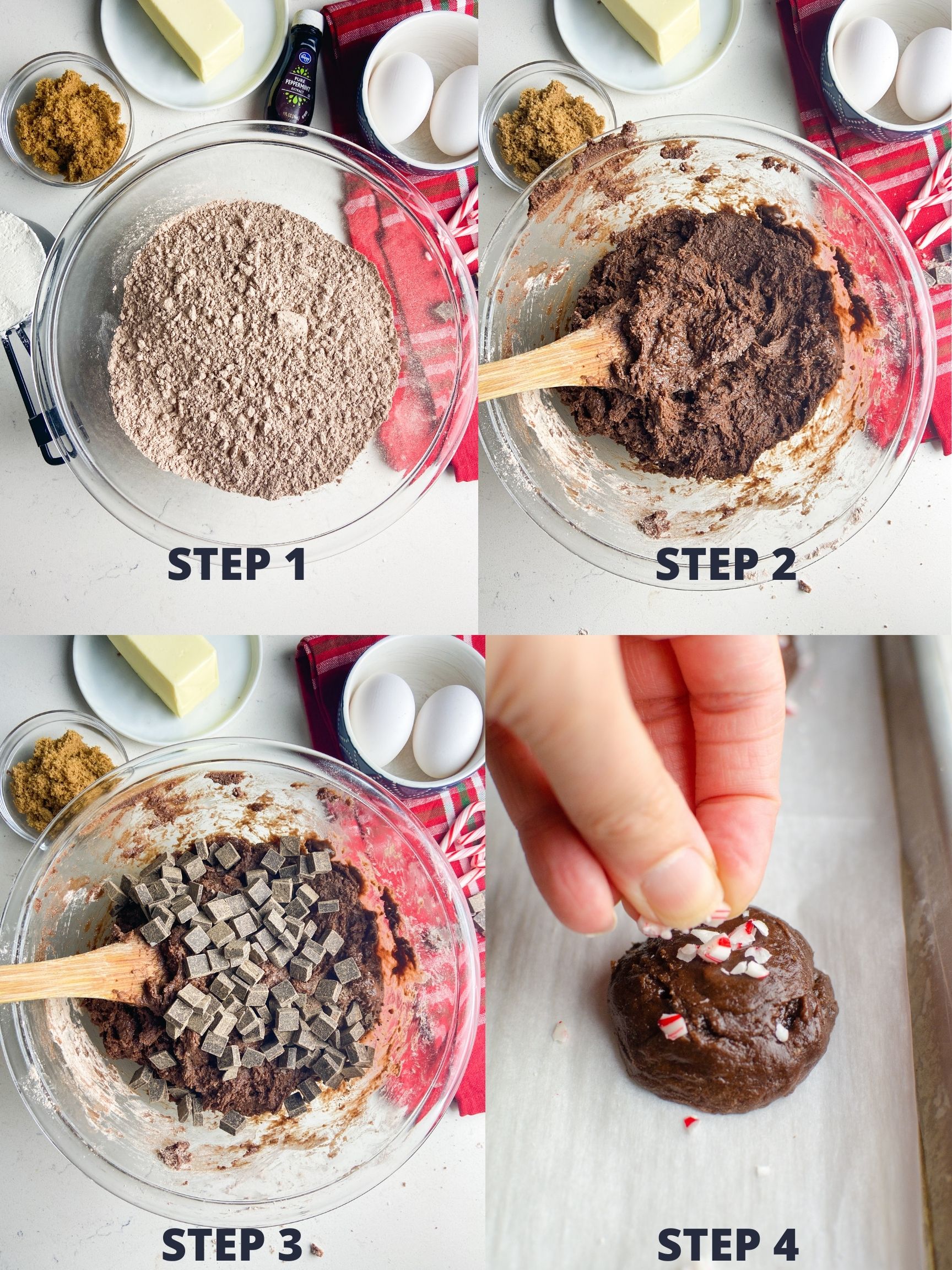 Step by step photos for brownie mix cookies. 