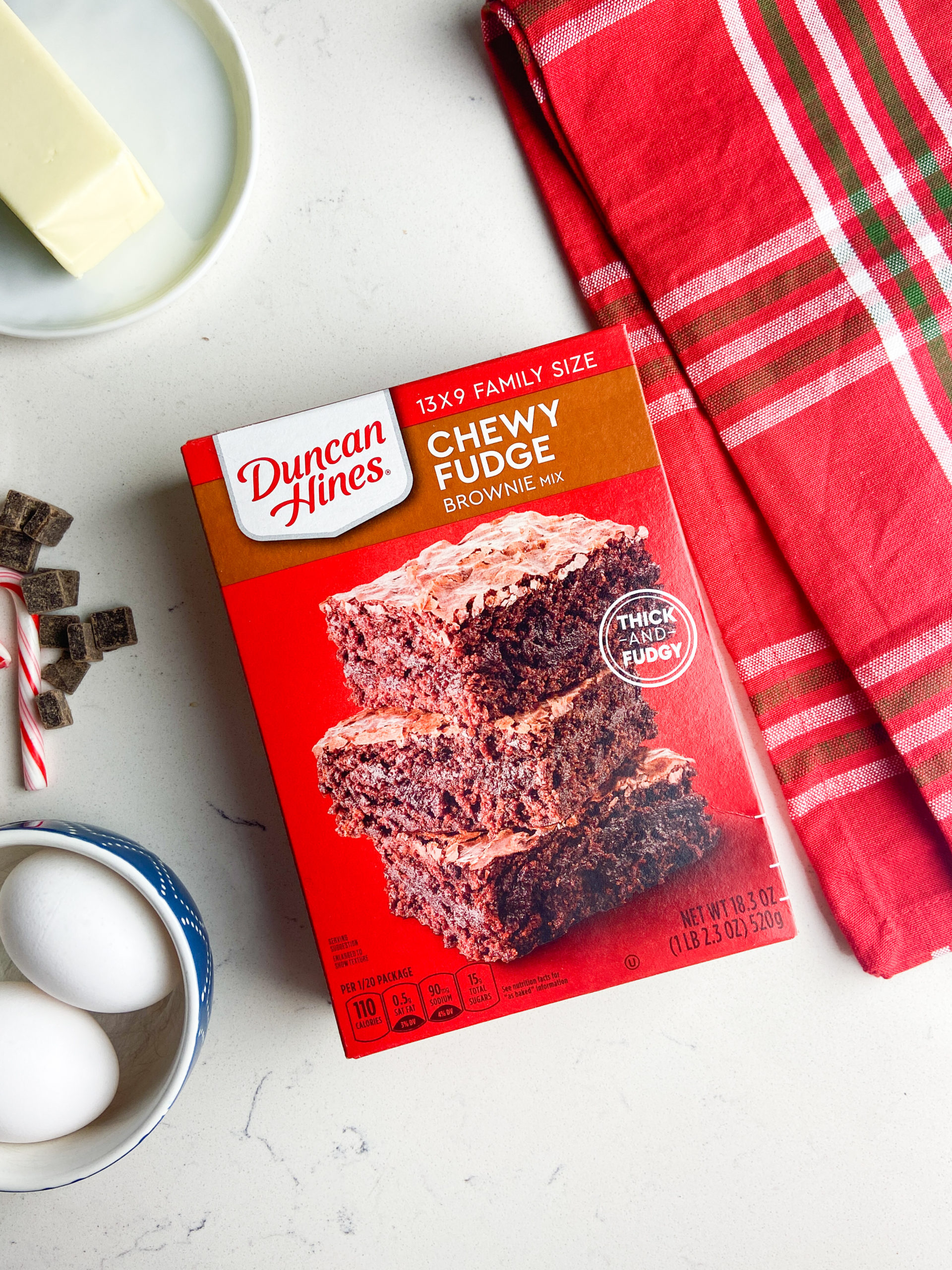 Ingredients for peppermint brownie cookies. 