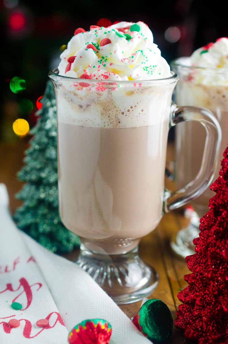 A Peppermint Patty is the perfect Christmas cocktail! Hot chocolate, peppermint schnapps and creme de cacao make it a Merry Christmas indeed. 