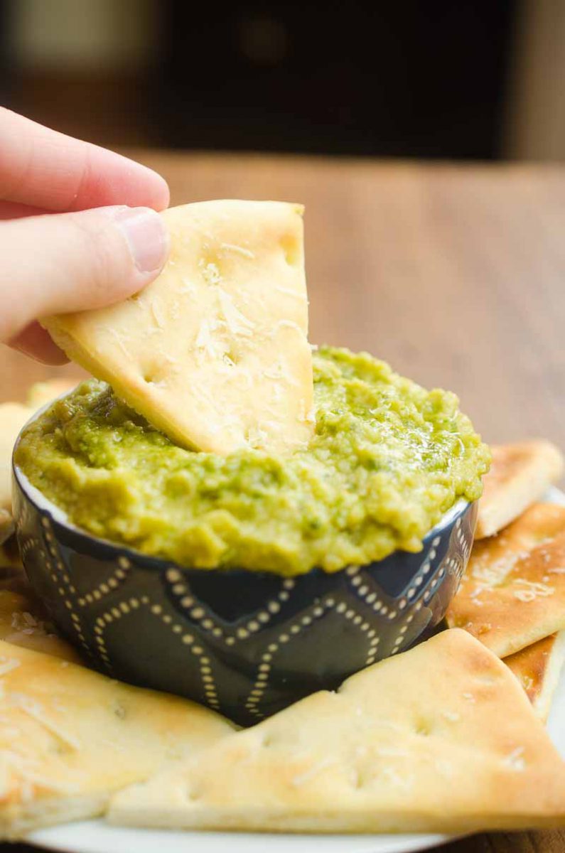 Pesto White Bean Dip with Parmesan Pita Chips