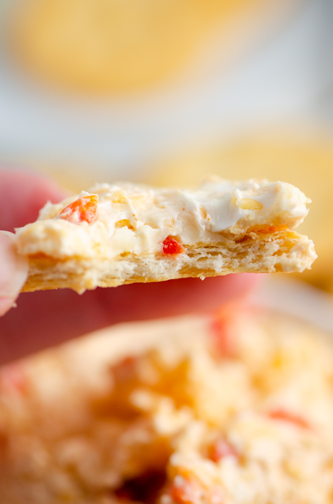 Pimento Cheese on cracker. 