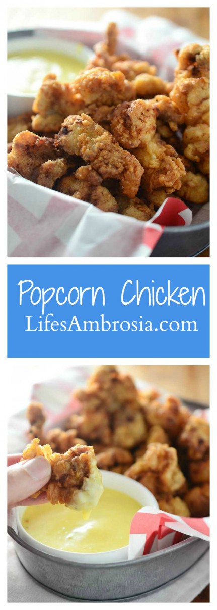 Crispy bite-size popcorn chicken will be a hit with the whole family! 