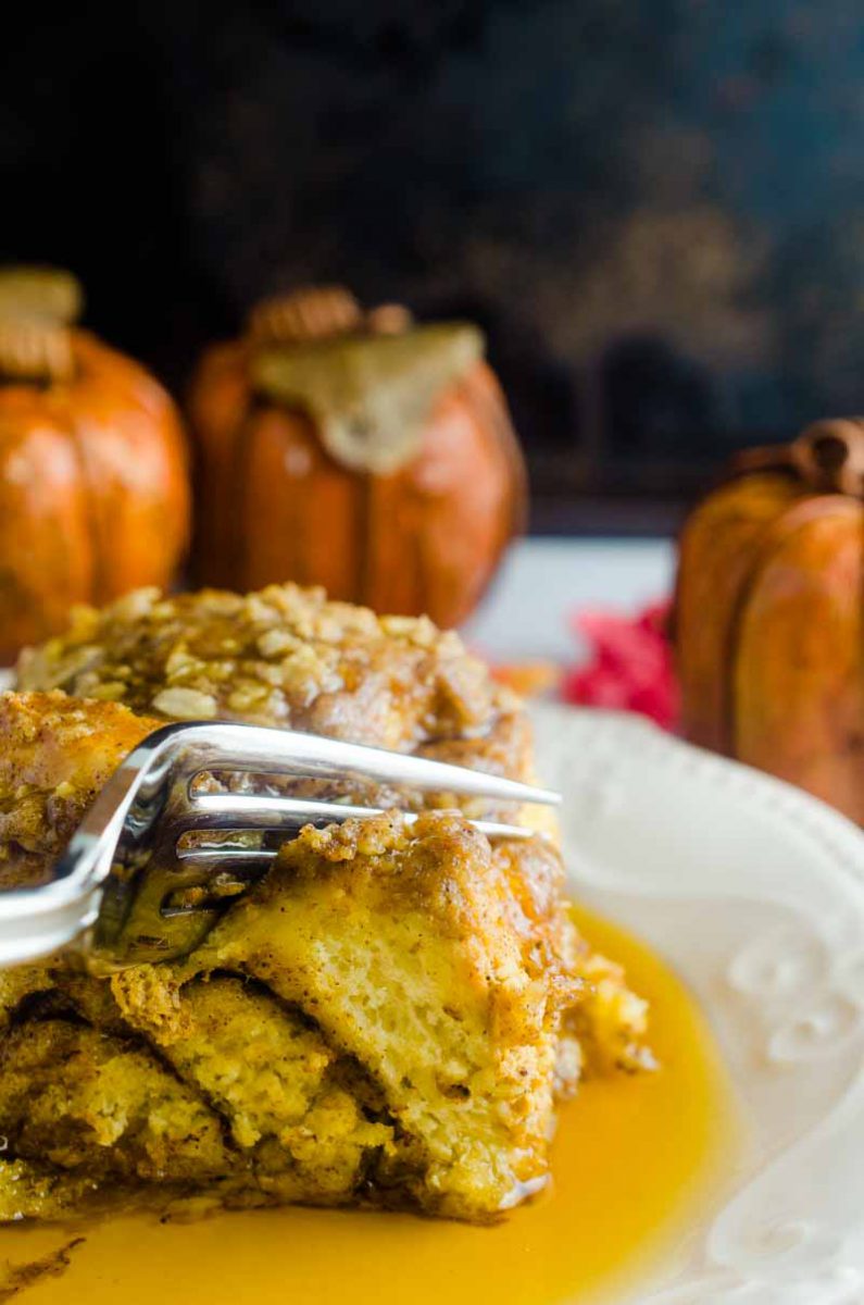 This Pumpkin French Toast Casserole just screams fall Sunday morning. The use of prepackaged cinnamon rolls makes it a snap to put together too! 