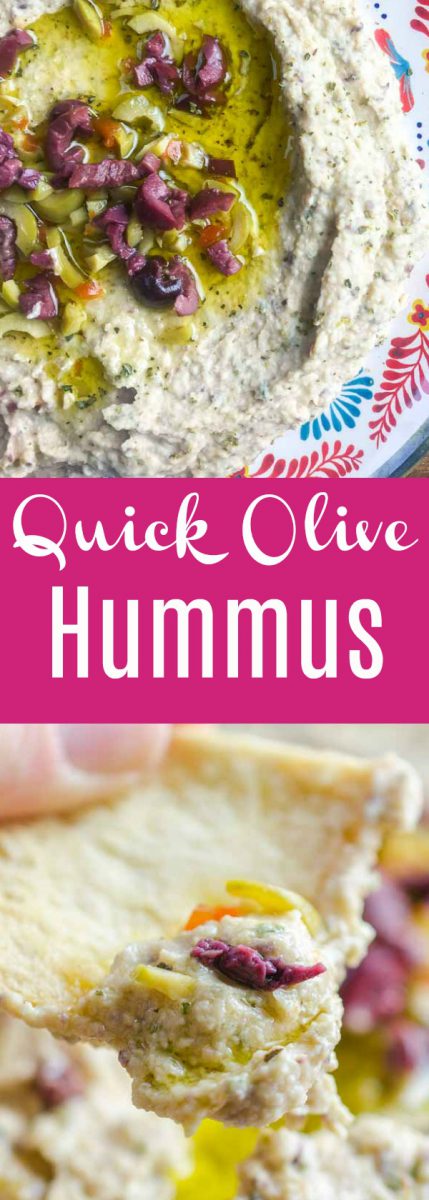 Quick olive hummus is a great twist on the classic snack. It's the perfect dip for parties or your afternoon snack session. 