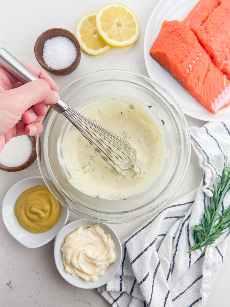 overhead photo of tarragon sauce.