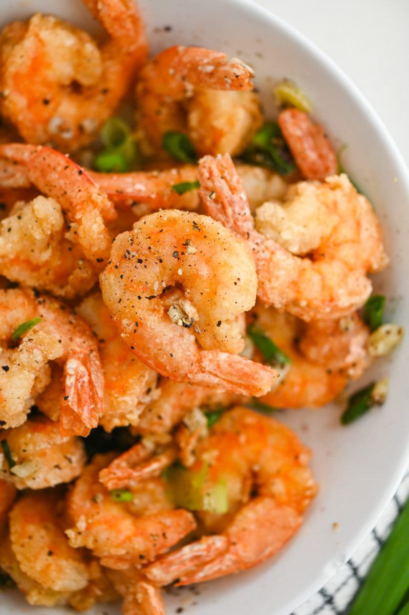 Close up of salt and pepper shrimp.