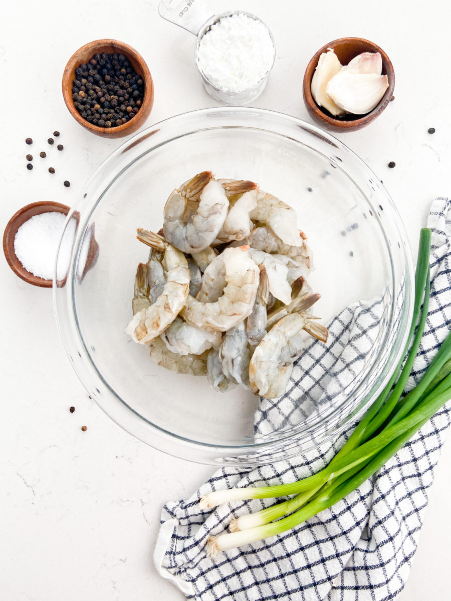 Salt and pepper shrimp ingredients. 