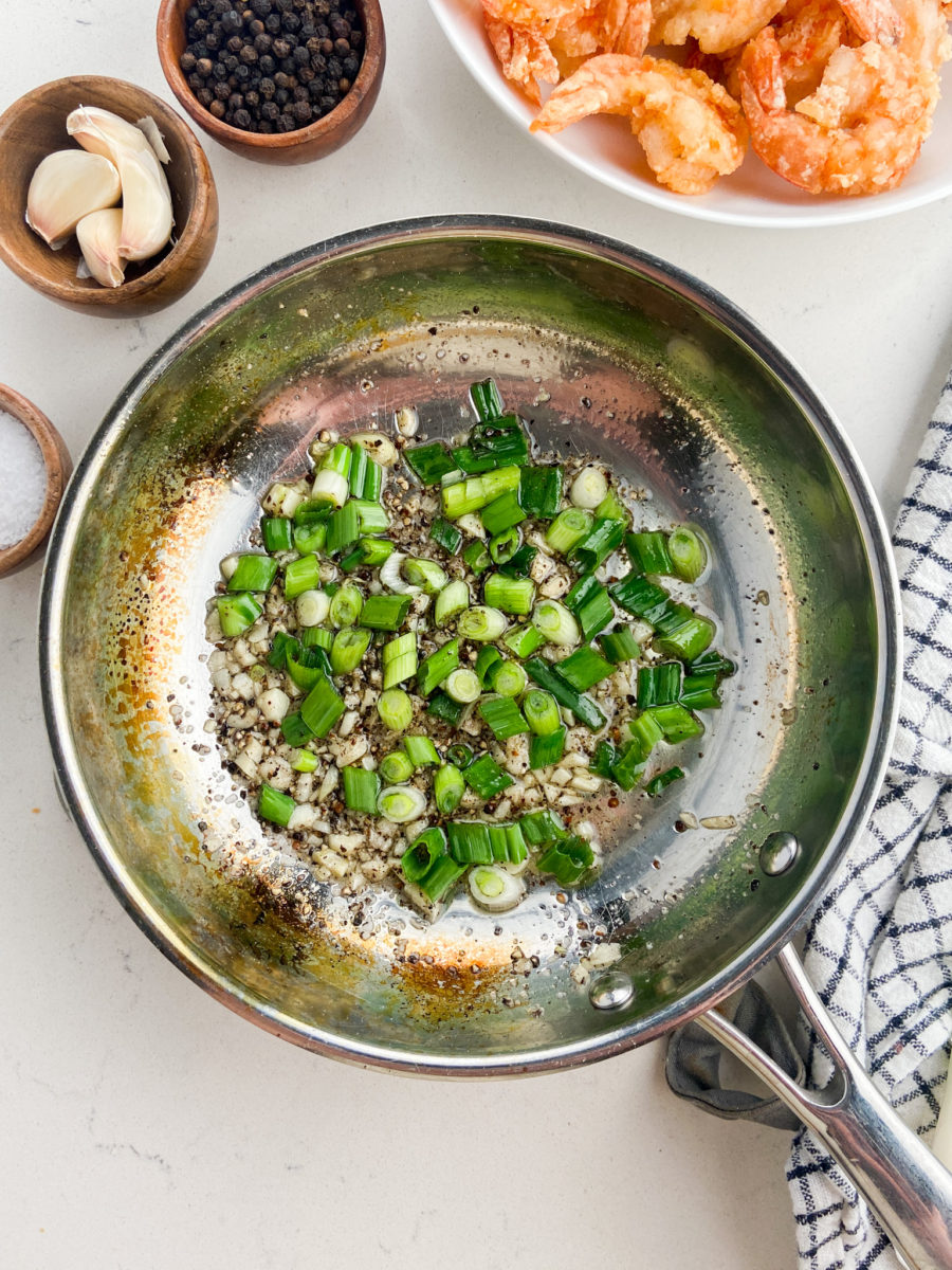 Salt and pepper mixture in pan. 