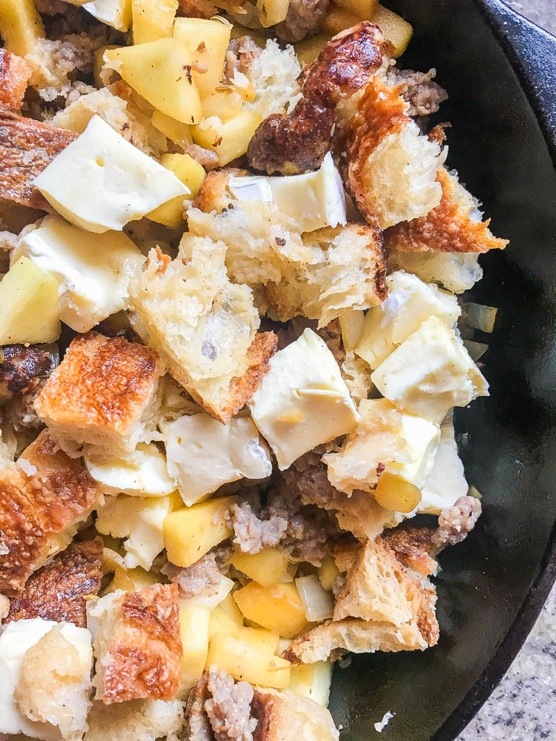 Apple Sausage Stuffing is the perfect twist on the comfort food staple. Loaded with tart apples, country sausage and creamy brie, it's sure to be a hit with everyone! 