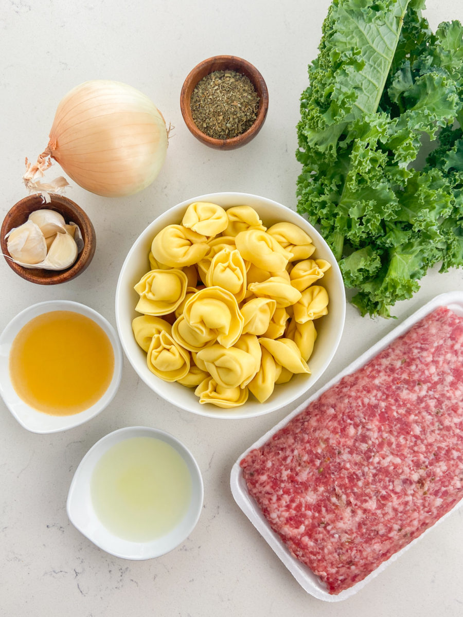 Sausage tortellini ingredients. 