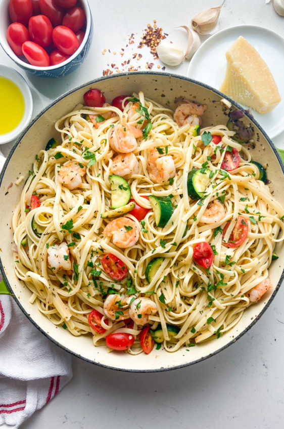 Shrimp Linguine with Zucchini and Tomatoes - Life's Ambrosia