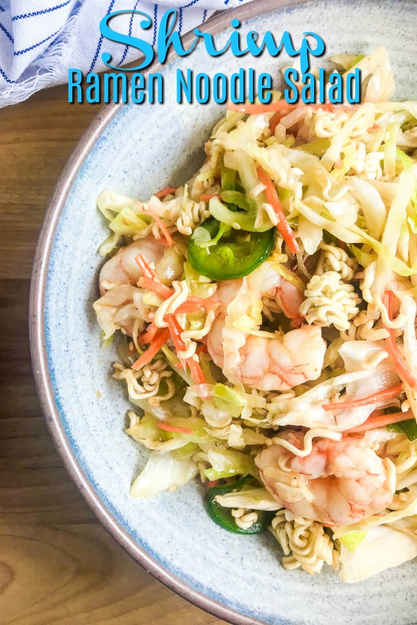 Shrimp ramen noodle salad is a quick and easy dinner recipe with a sweet and spicy kick of flavor. #ramennoodlesalad #salad #seafood #shrimp