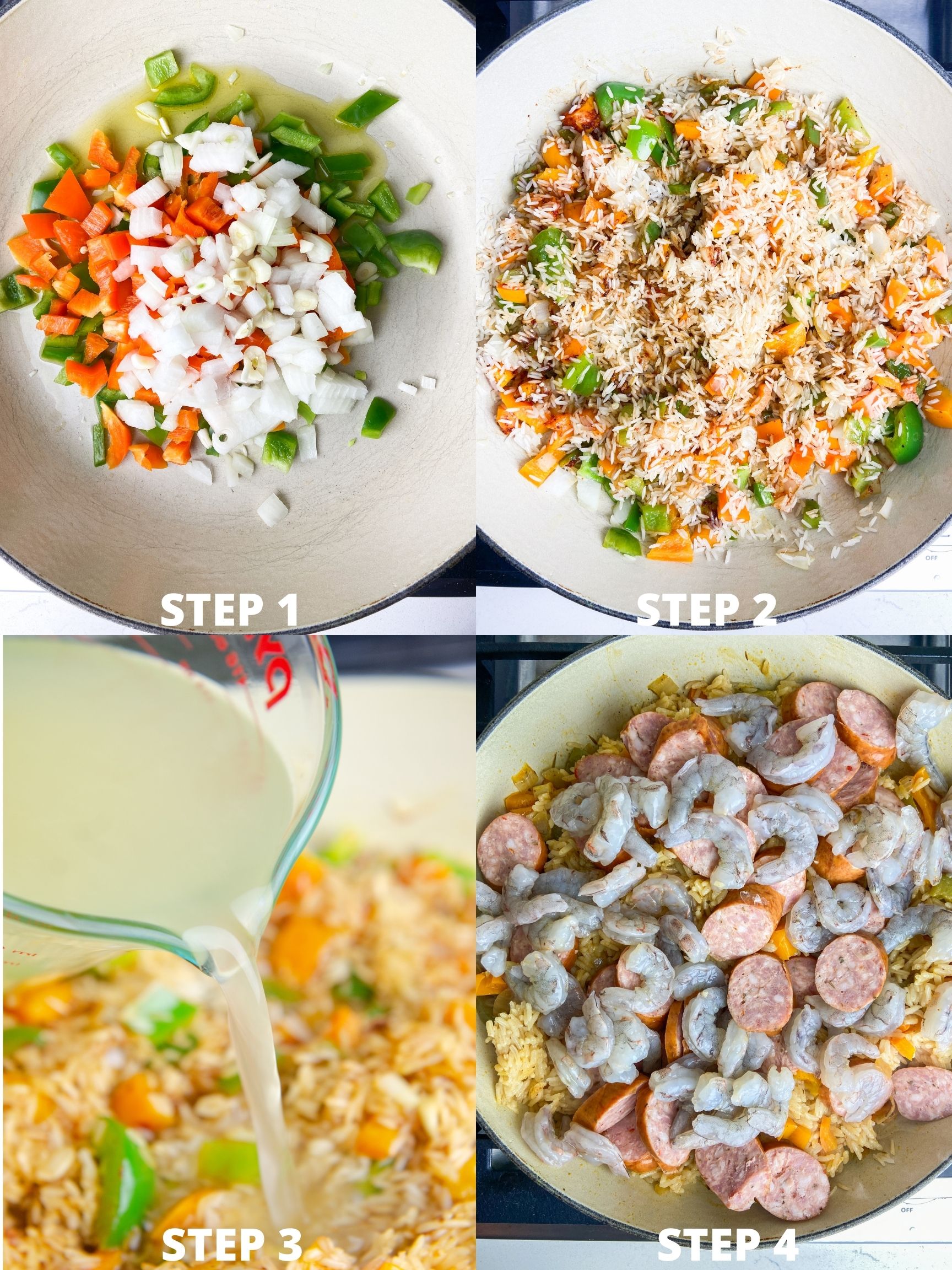 Step by step photos for how to make jambalaya