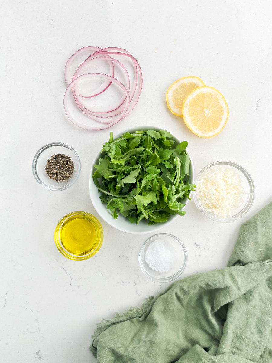 Ingredients for arugula salad.