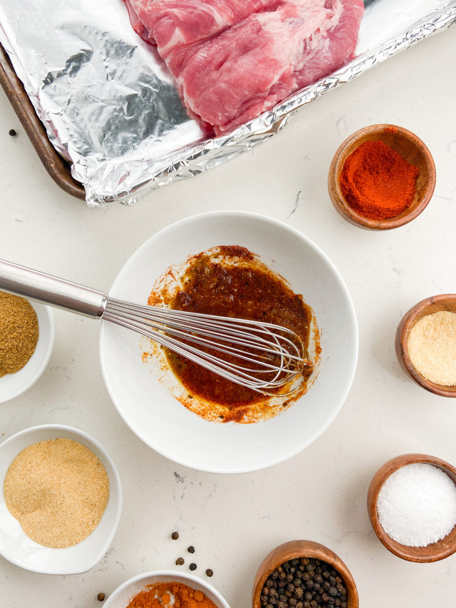 Overhead photo of spare ribs spice rub.