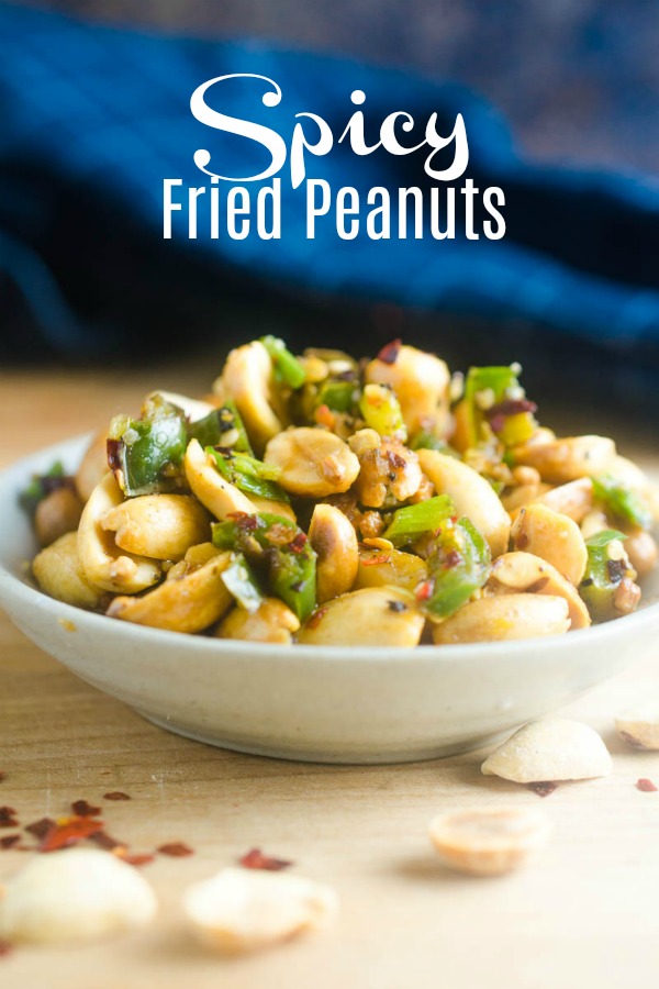 Spicy Fried Peanuts will be your favorite new snack! Quick, easy and full of flavor #peanut #snack #vegetarianrecipe #veganrecipe #glutenfree