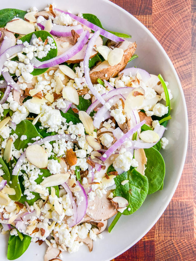 Overhead photo of spinach salad