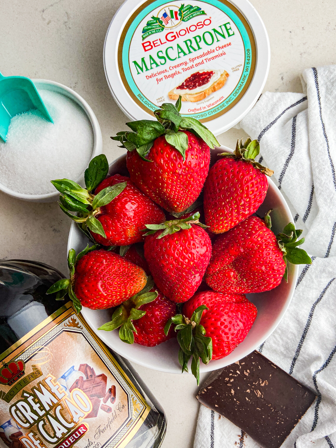 Overhead photo of ingredients needed to make stuffed strawberries