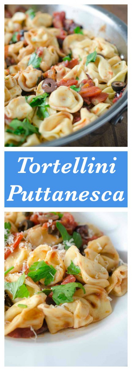 Tortellini Puttanesca is loaded with tomatoes, olives, capers, garlic and red wine. It is a family hit that will make weeknight dinners a breeze!