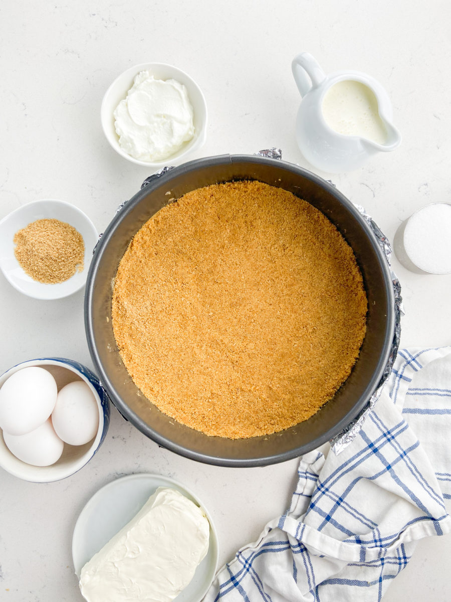 Cheesecake crust in springform pan. 