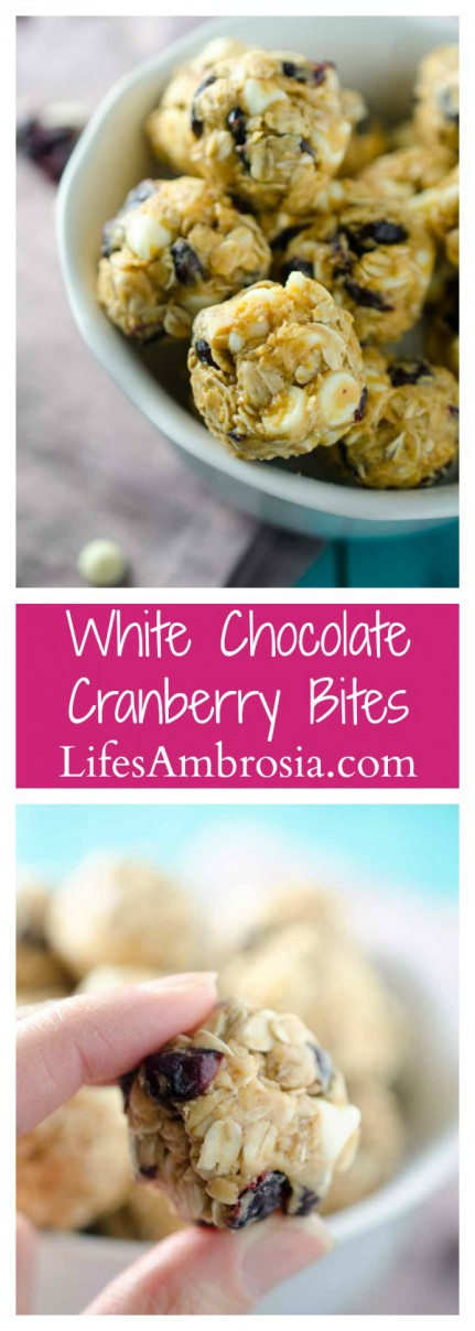 No Bake White Chocolate Cranberry Bites are the perfect afternoon snack!
