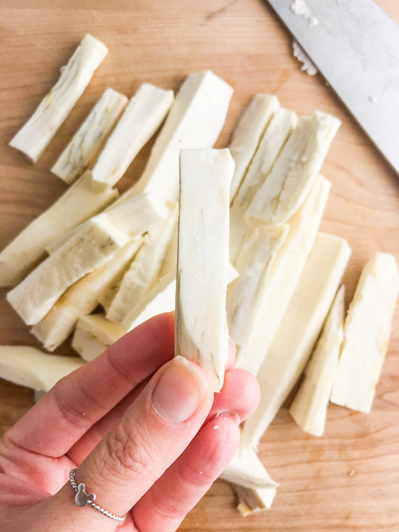 Yuca root cut into strips 