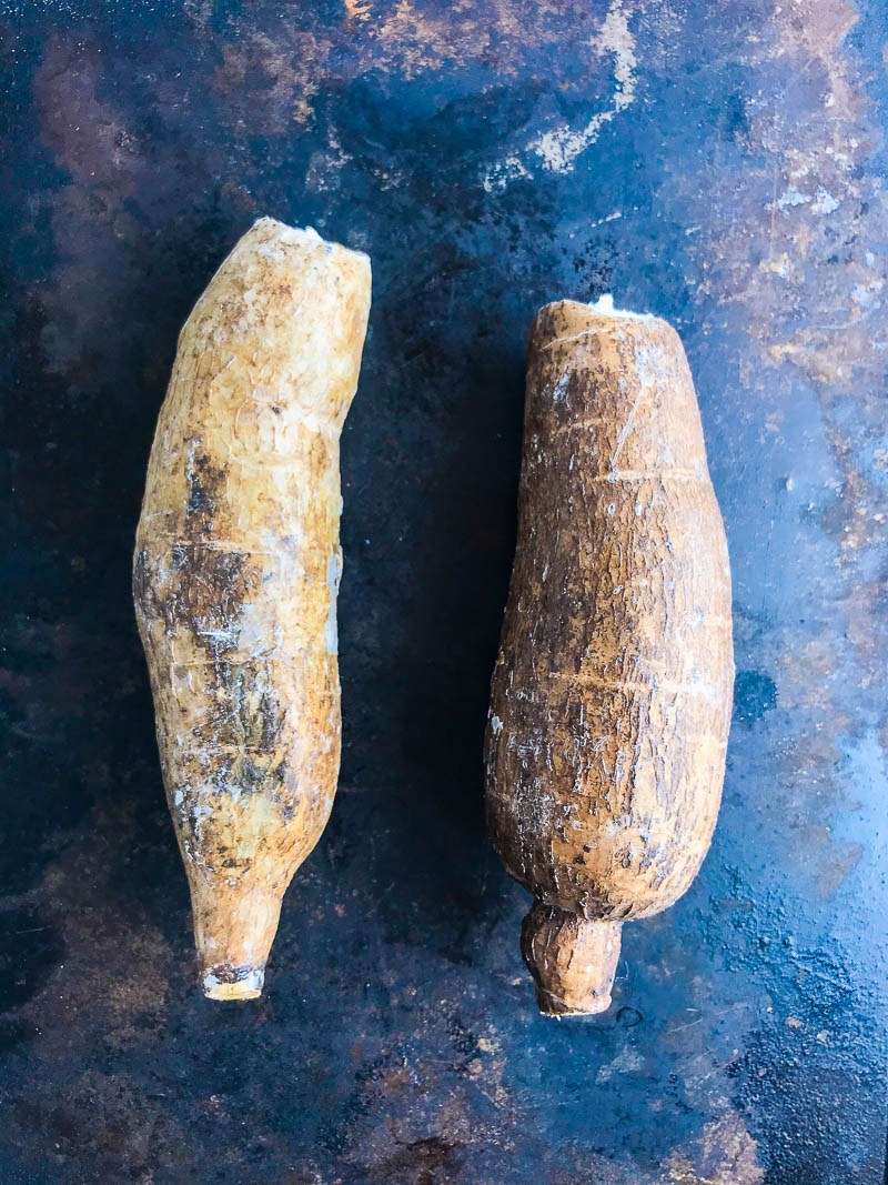 Yuca on a baking sheet