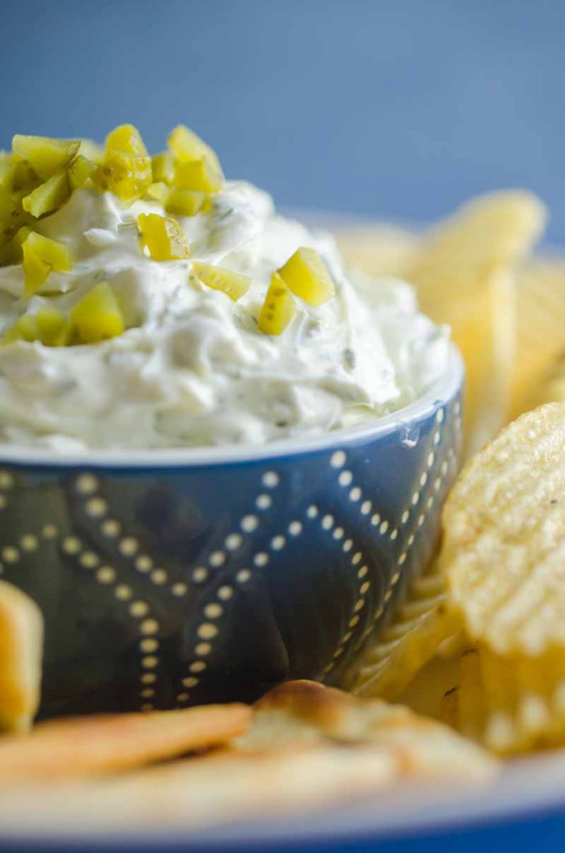 Creamy Dill Pickle Dip is going to be THE dip you'll want to bring to all your summer potlucks. It is super easy to make and a crowd pleaser! 